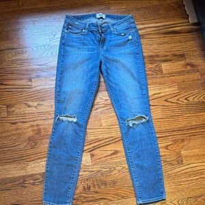 PAIGE Blue Distressed Skinny Jeans